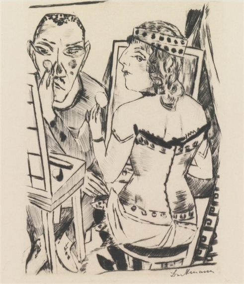 4 Works: Garderobe; Schiessbude; Die Seiltänzer; Schlangendame by Max Beckmann, 1921