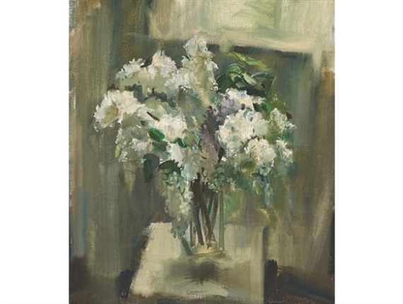 Still Life with Flowers in a Glass Vase by Clement Serneels, 1972