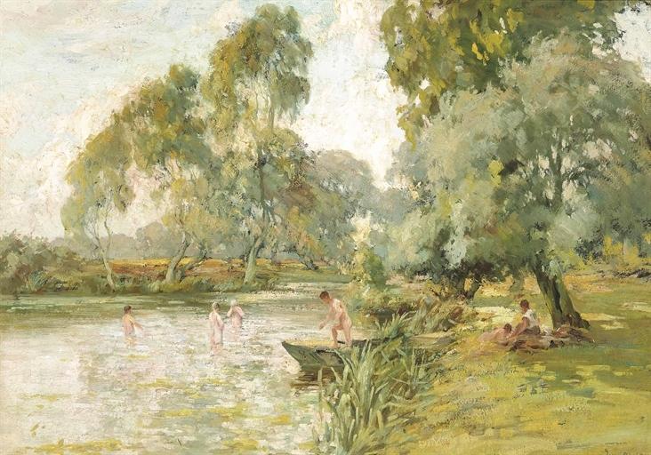 Artwork by Joe Milne, A secluded spot on the river, Made of oil on board