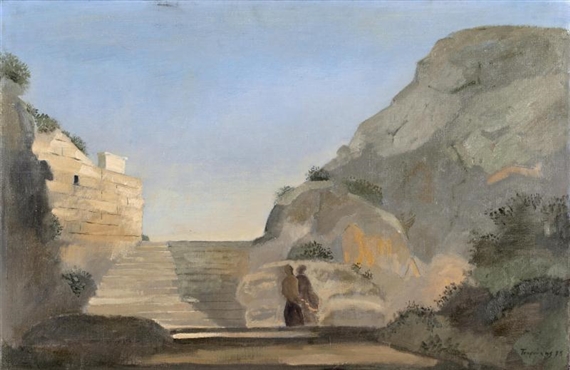Delphic landscape from the tragedy Ion by Euripides by Yannis Tsarouchis, 1975