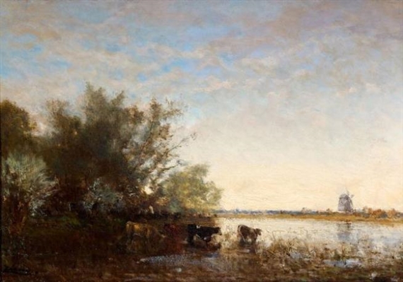 Vaches à l'étang dans un paysage de Hollande by Félix Ziem