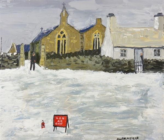 Owen Meilir Village Scene With Church And Figure At Aberffraw MutualArt
