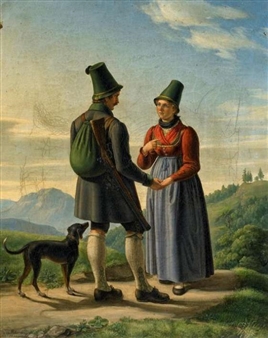 Hunter and Dairymaid in the Mountains - Joseph Anton Rhumberg