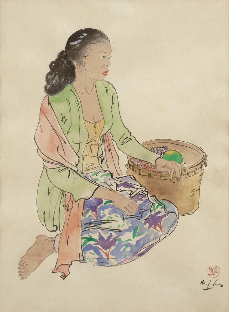 Artwork by Lee Man Fong, FRUITS SELLER, Made of Watercolour on paper