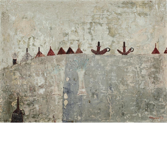 Natura Morta con Lampade, Imbuti e Vasi di Fiori by Gustavo Foppiani, 1957