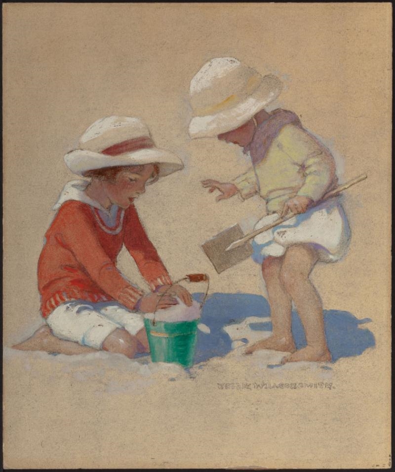 Building a SandCastle, Good Housekeeping magazine cover by Jessie Willcox Smith, 1924