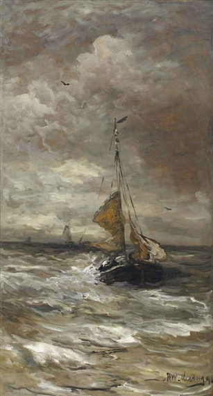 Bomschuit in the breakers by Hendrik Willem Mesdag, 1891