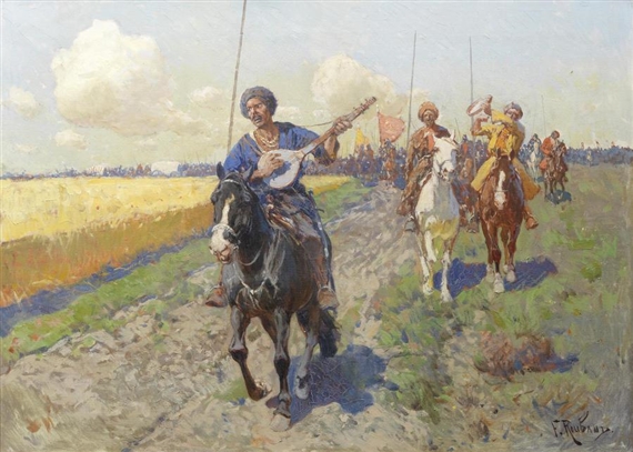Riding Cossacks by Frants Alekseevich Rubo