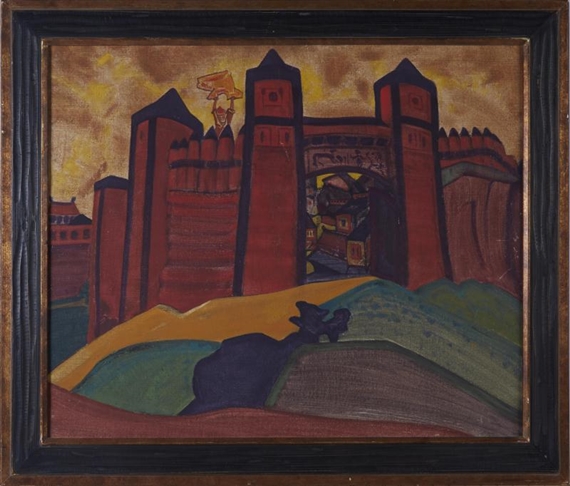 The gates of Tmutarakan, set design for Rimsky-Korsakov's opera The Tale of Tsar Saltan by Nicholas Roerich, 1919