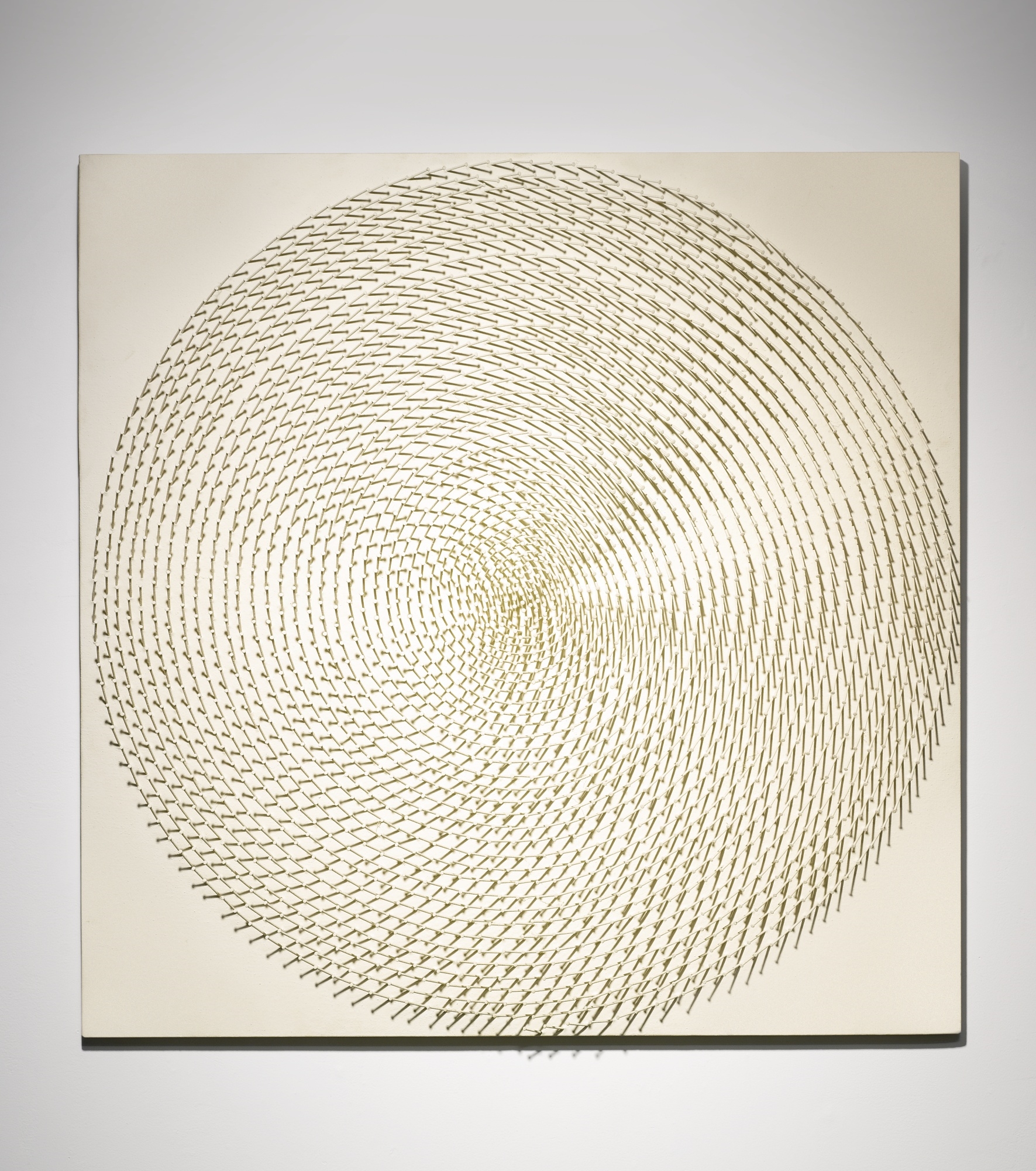 Artwork by Günther Uecker, SPIRALE, Made of acrylic and nails on panel