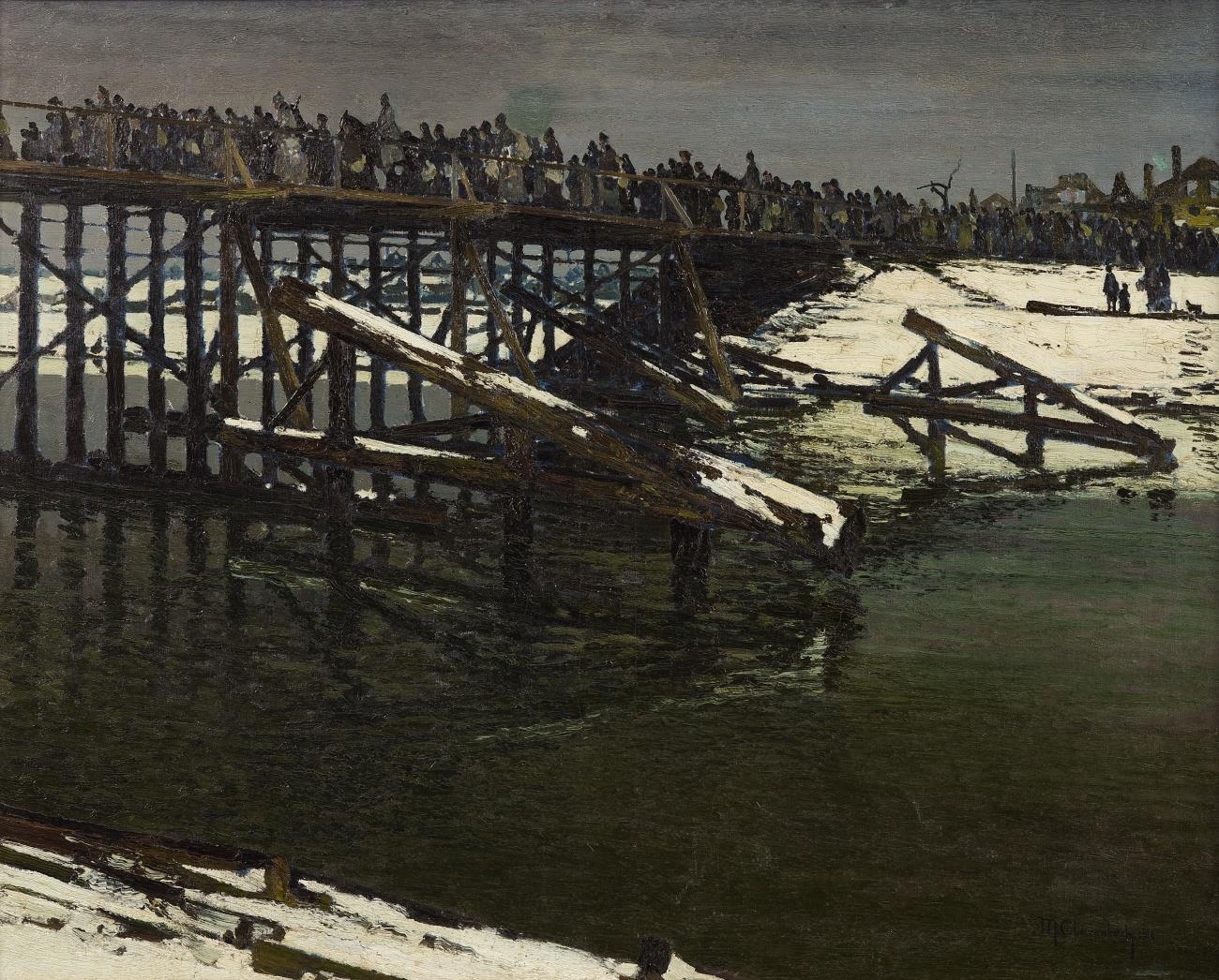 Soldiers on a Temporary Bridge near Slomin by Max Clarenbach