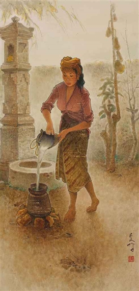 Balinese Lady Fetching Water by Lee Man Fong