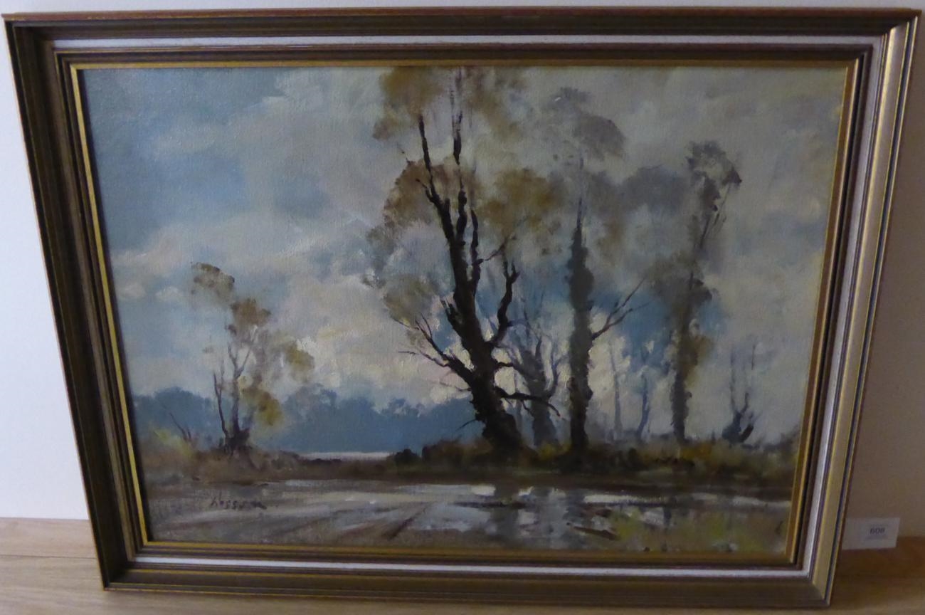 Artwork by Edward Wesson, Winter trees in a landscape, Made of Oil on canvas