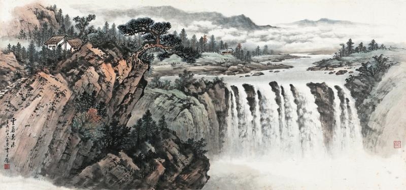 WATERFALL IN CLOUDY MOUNTAIN by Huang Junbi, 1982