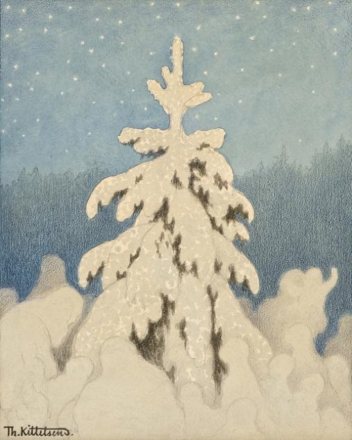 Artwork by Theodor Kittelsen, Spruce, Winter, Made of Pencil, pastel and watercolor on heavy paper