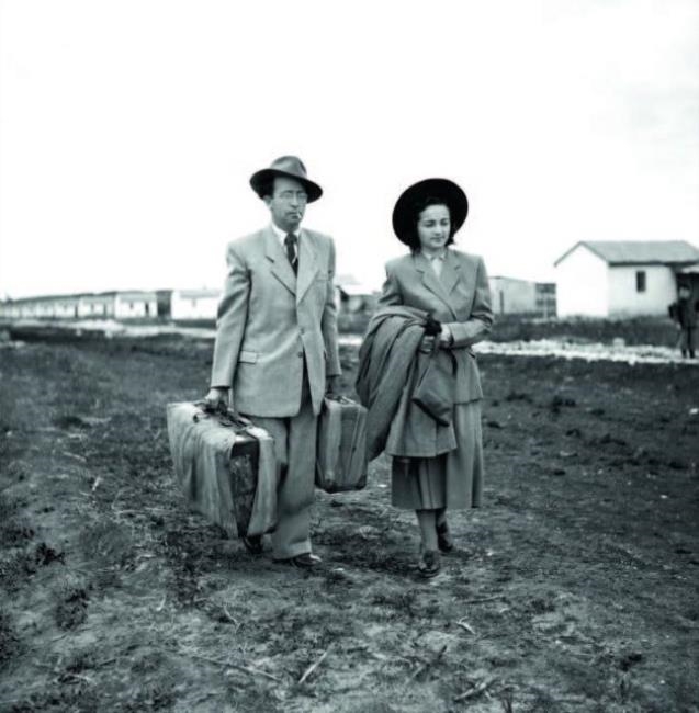 Couple d'immigrants de Tchécoslovaquie arrivant dans le camp de transit d'Ein Ayala by Zoltan Kluger, 1951
