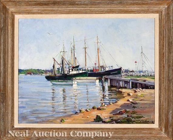 The Connie and Other Boats at Dock by A. de Nottbeck
