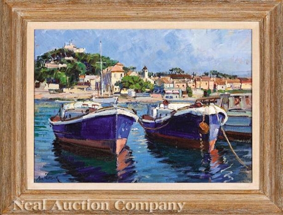 Two Boats in a Mediterranean Harbor by A. de Nottbeck