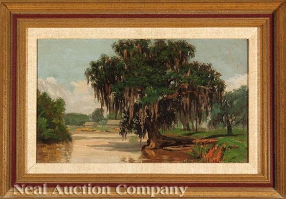 Live Oak with Farm Around the Bend, Southern Louisiana by Charles Wellington Boyle
