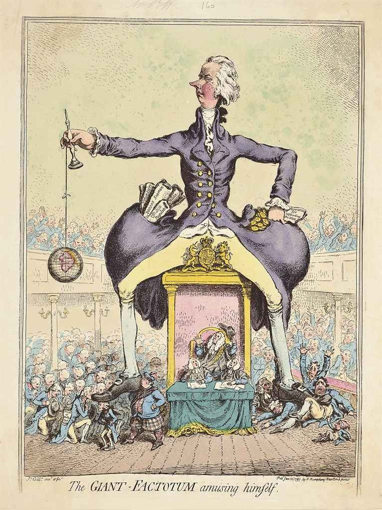 Artwork by James Gillray, The Giant-Factotum Amusing Himself, Made of etching