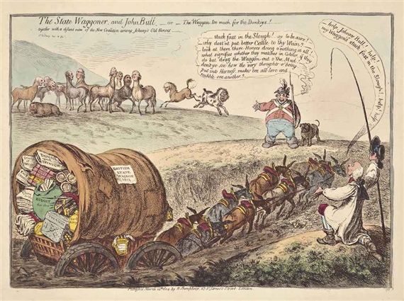 The State Waggoner and John Bull (The Waggon too much for the Donkeys!)