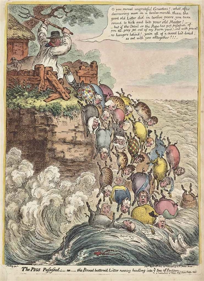 The Pigs possessed (The Broad Bottom'd litter running headlong into ye sea of perdition) by James Gillray, 1807