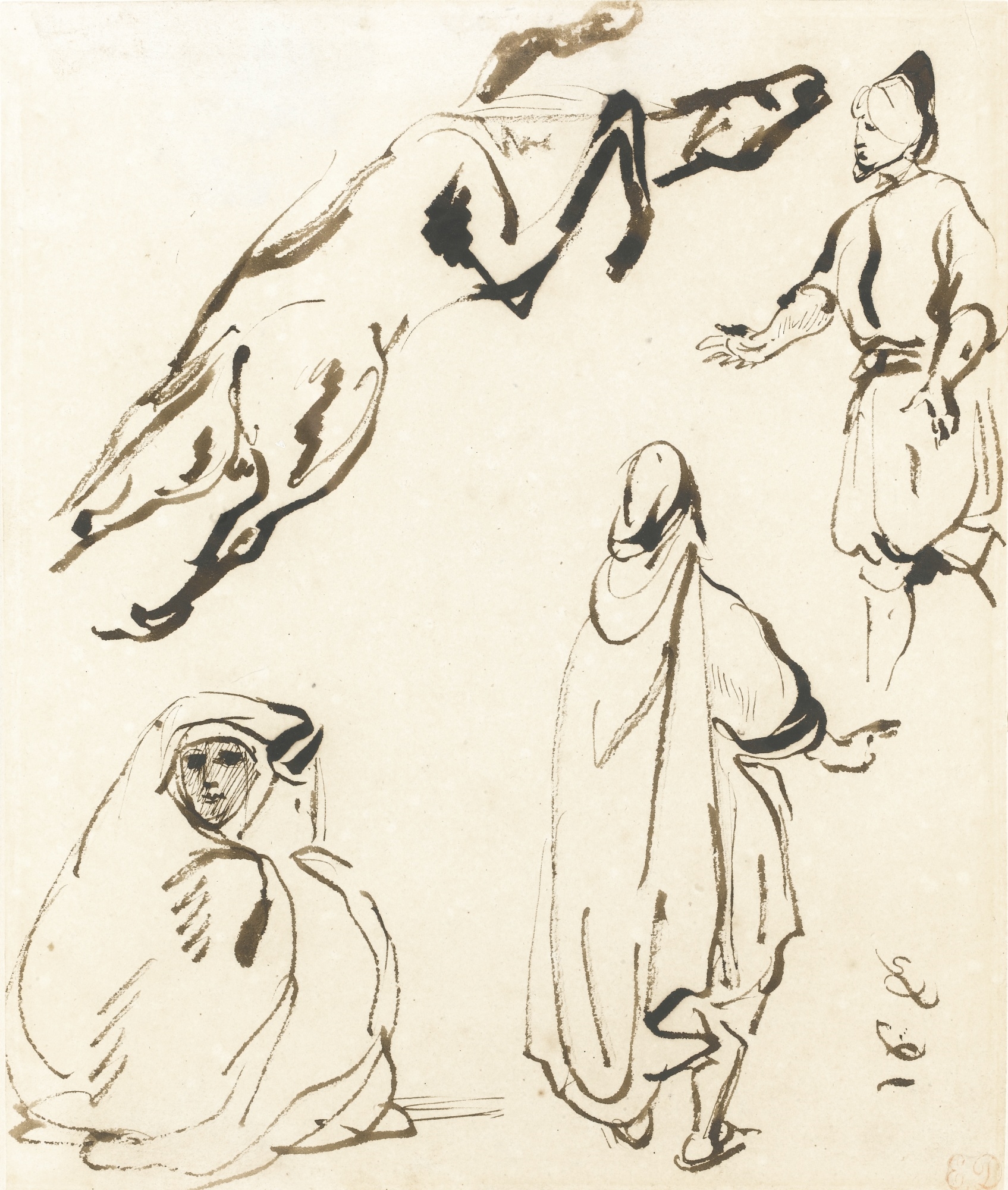 TROIS PERSONNAGES ET CHEVAL by Eugène Delacroix