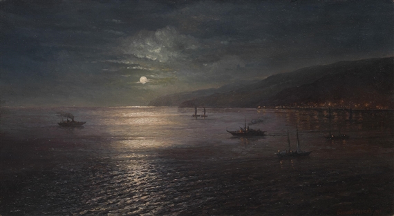 The Port of Batumi at Night by Georgii Zakharovitch Bashindzhagian, 1909