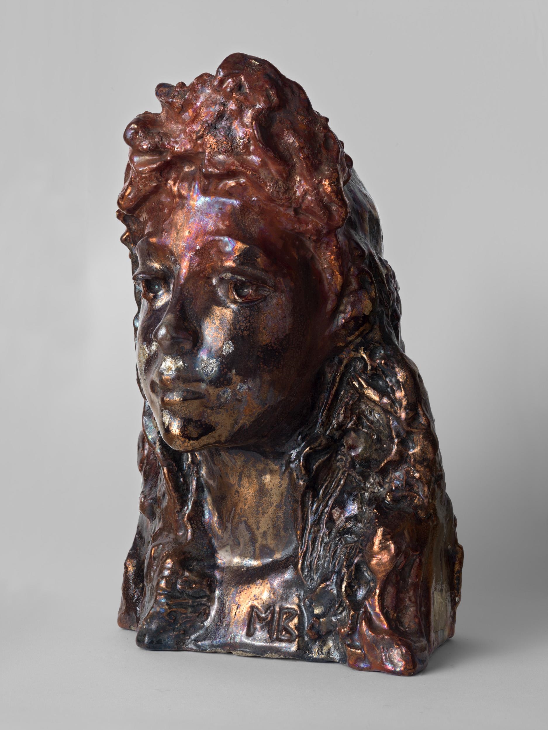 Artwork by Mikhail Vrubel, Girl with a Wreath, Made of Earthenware with lustred coloured glazes