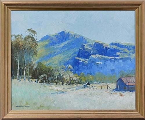 Farm Shed and Mountain Landscape by Ronald Elliot Bull