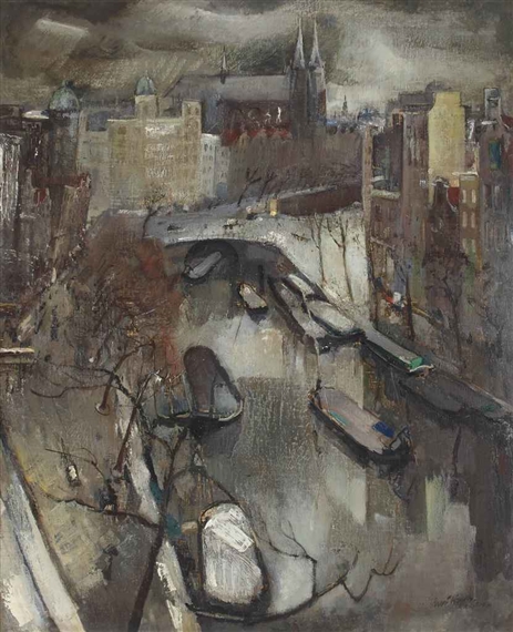 A view of the Singel, Amsterdam by Ernst van Leyden, 1919