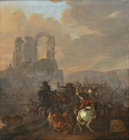 Kavalleriscen framför ruin by Herman van Lin, 1657