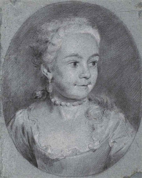 Portrait of a young girl, bust-length, wearing a pearl necklace by Tako Hajo Jelgersma