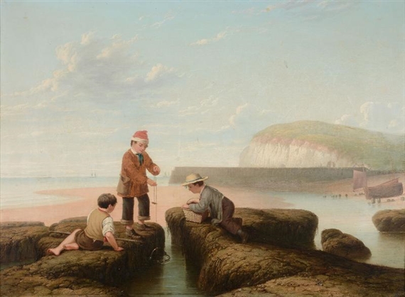 Two works: Three boys shrimping; Wading out by J.M. Drury