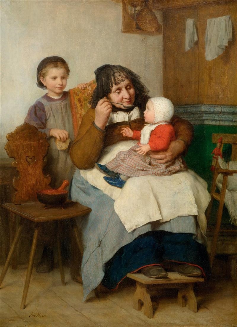 albert-anker-a-grandmother-giving-her-grandchild-some-soup-1868