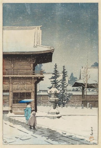 Nezu-Gongen no yuki (Snow at the Nezu-Gongen Shrine) by Hasui Kawase, 1933