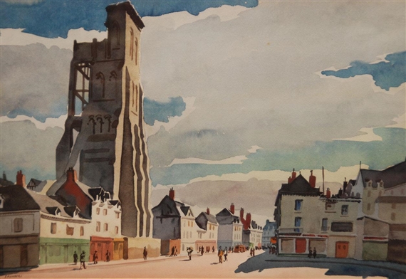 Watercolor of Remains of Charlemagne by Francis Wenderoth‏ Saunders