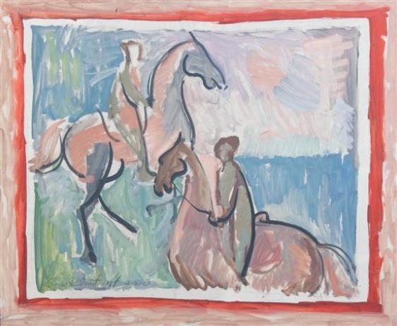 Artwork by Louis Dimitroff, Horseback, (double-sided work), Made of oil on board