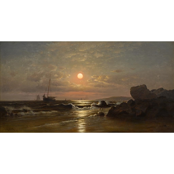 MOONRISE ON THE NEW ENGLAND COAST by Francis A. Silva