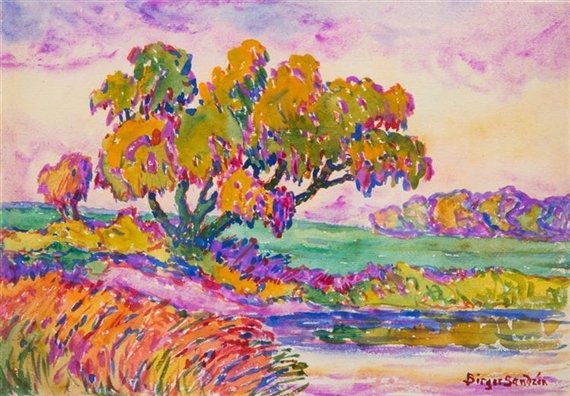 POND AND WHEAT FIELDS, McPHERSON CO., KANS by Birger Sandzén, 1926