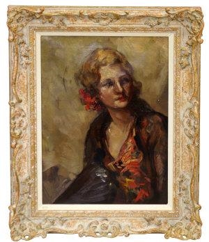 Portrait of Marion Coles, half-length holding a fan by Augustus Edwin John
