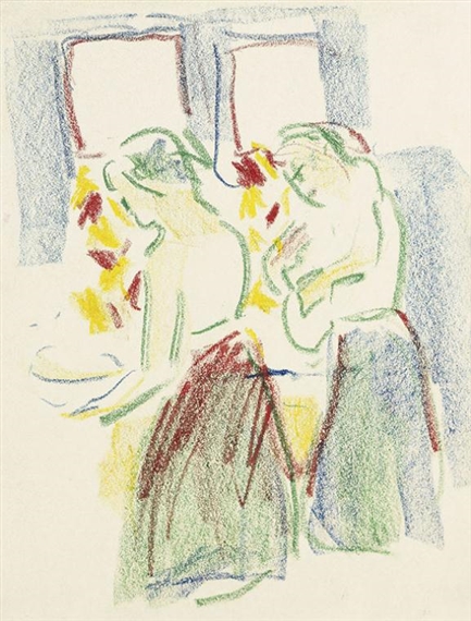 Zwei Mädchen bei der Toilette by Ernst Ludwig Kirchner, Circa 1909