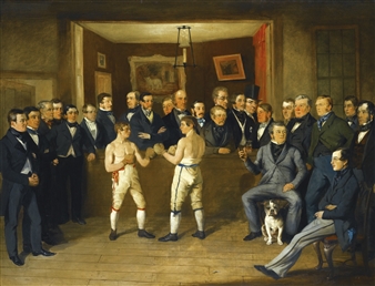 INTERIOR SCENE WITH BOXERS AND GENTLEMEN ONLOOKERS - British School, 19th Century