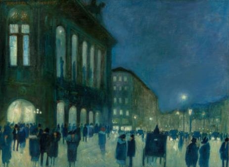 Artwork by Hans Ruzicka-Lautenschläger, View of the Vienna Staatsoper at Night, Made of Oil on canvas