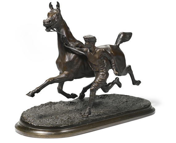 CHEVAL À L'ENTRAÎNEMENT AVEC SON LAD (A TROTTING HORSE AND GROOM) by Arthur Marie Gabriel Comte du Passage