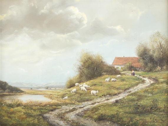 sheep by a cottage by Siegfried Hafeneder