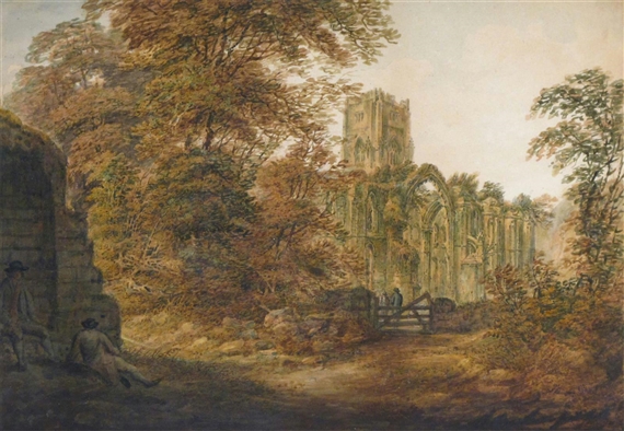 Figures by a ruined abbey by Richard Sasse
