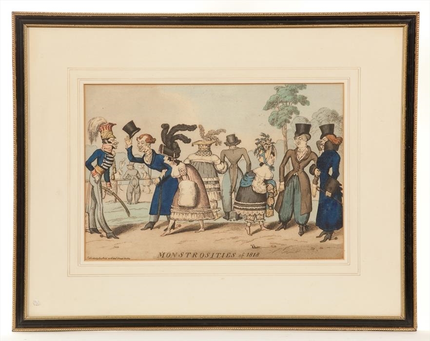 Artwork by George Cruikshank, SET OF 4 WORKS: VIS A VIS; QUADRILE; LES GRACES; AND MONSTROSITIES OF, Made of hand coloured engravings