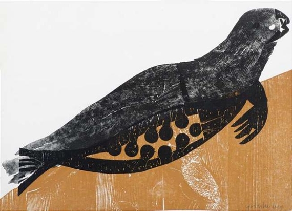 2 works: Harpunier am Wal; Kegelrobbe by HAP  Grieshaber, 1974