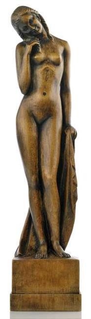 Artwork by Friedrich Ludwig Thuma, Standing female nude, Made of Wood sculpture on wood base